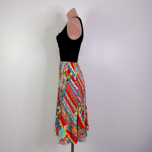 Pleated Elastic Waist A-Line Midi Skirt Boho Patchwork Eclectic Grannycore M NWT - Picture 7 of 11